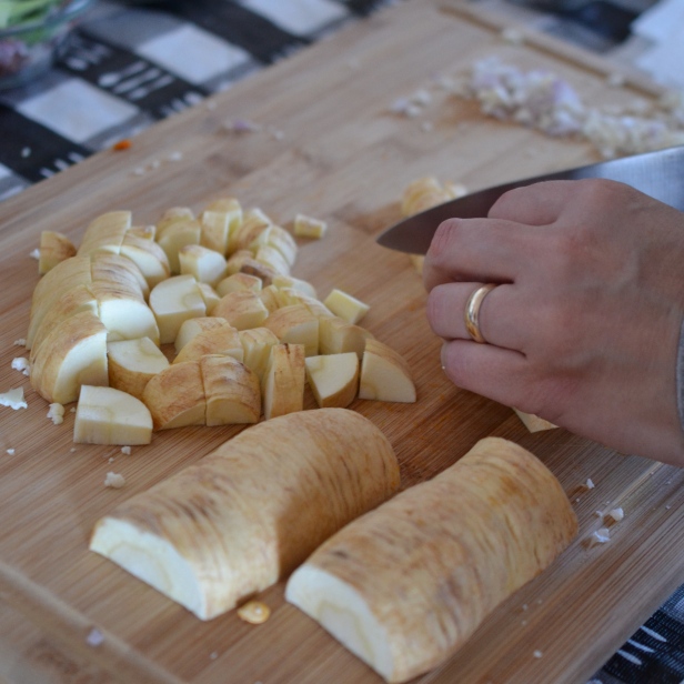 Perfecting knife skills with some parsnip